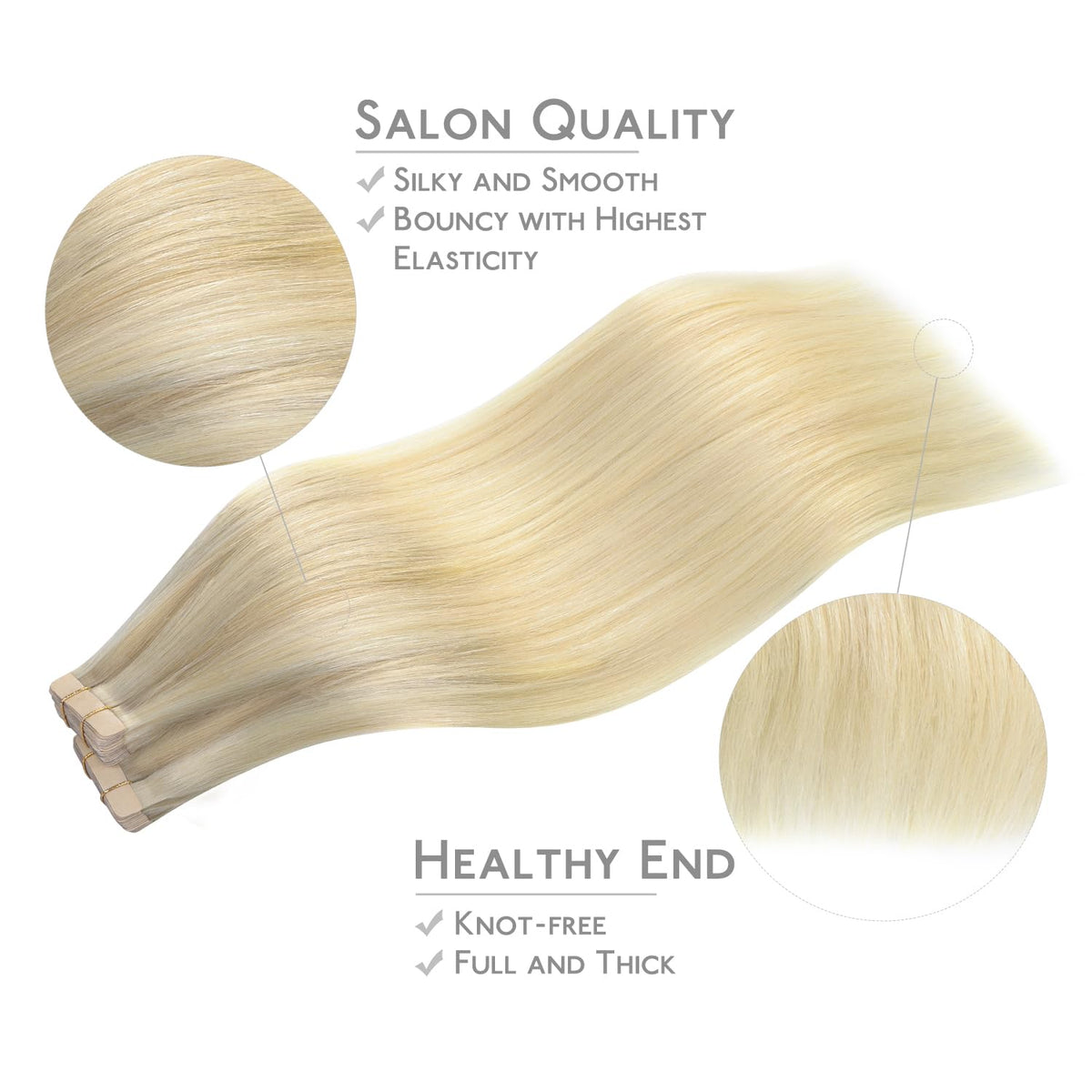 Extensions de cheveux Wennalife montrant la texture et la couleur