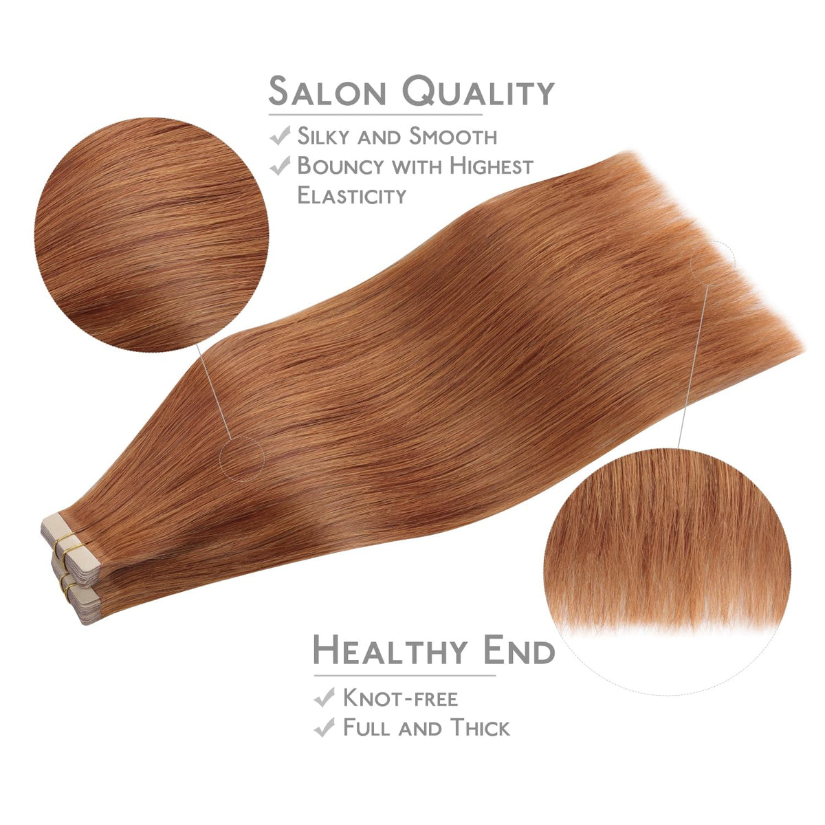 Extensions de cheveux Wennalife posées sur une surface avec accessoires