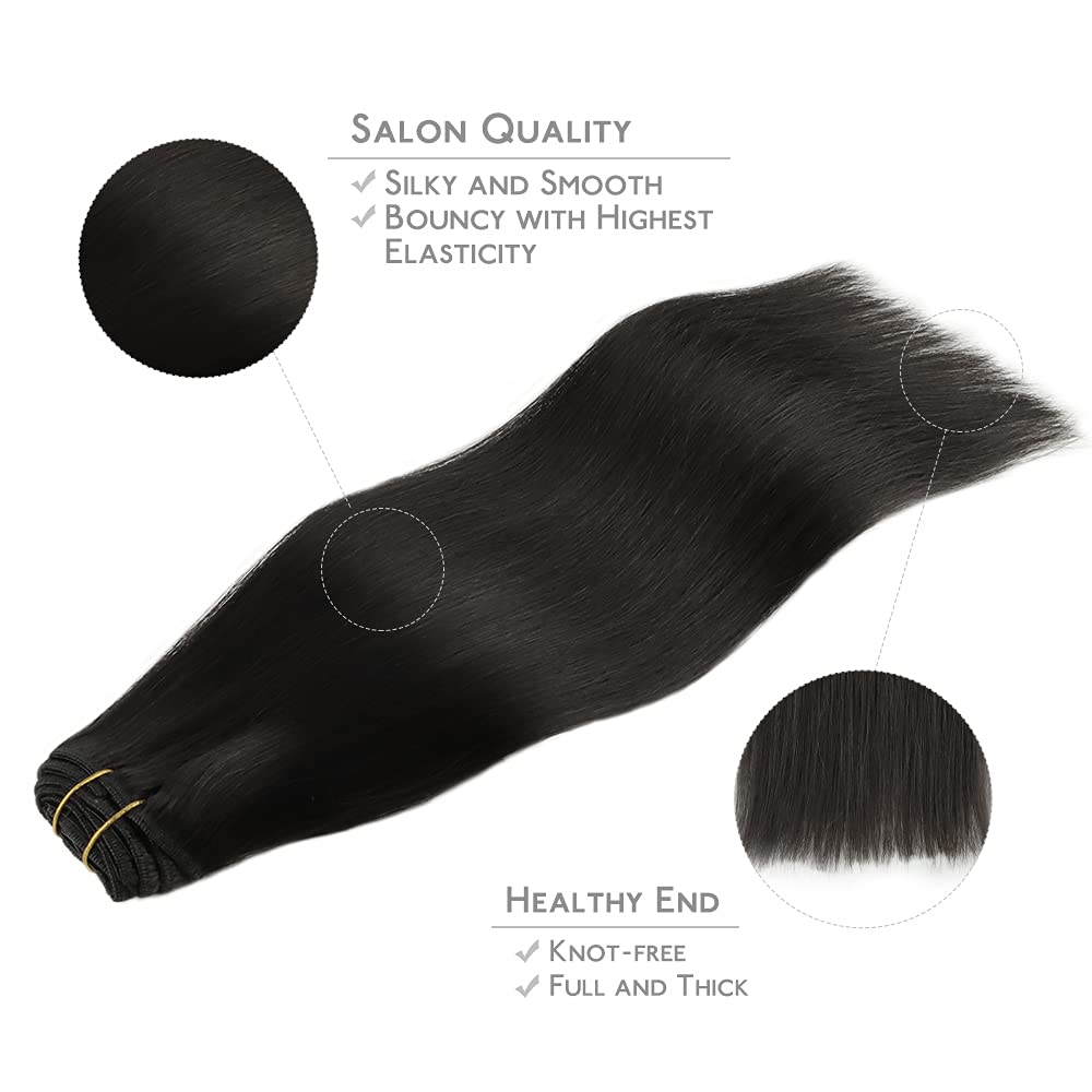 Extensions de cheveux Wennalife posées sur une surface blanche