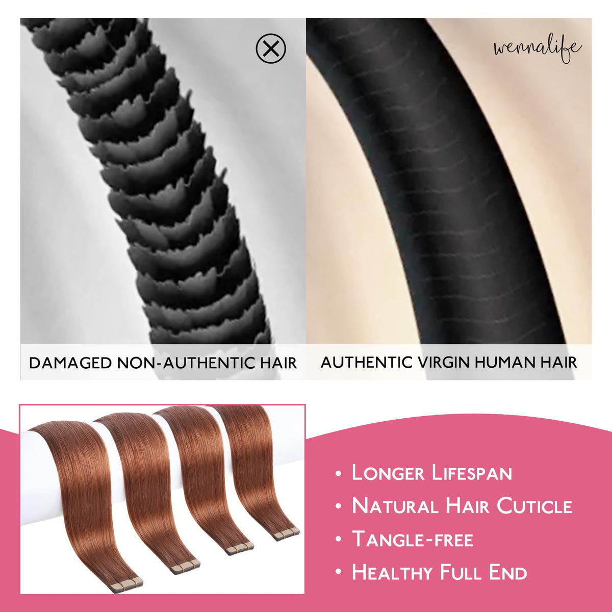 Extensions de cheveux Wennalife sur un fond neutre