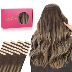 Extensions de cheveux Wennalife tape in 14 pouces Balayage Chocolat à Blond Miel - vue avant