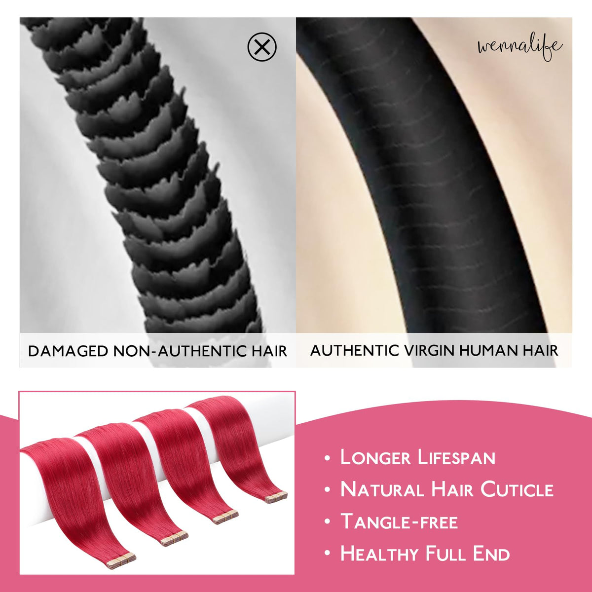 Extensions de cheveux Wennalife tape in colorées, présentation des différentes teintes