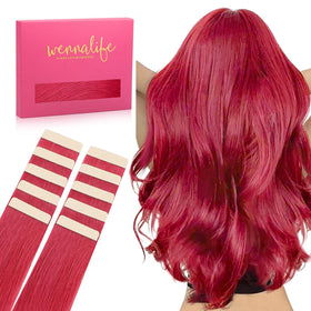 Extensions de cheveux Wennalife tape in rouges 14 pouces, vue de face