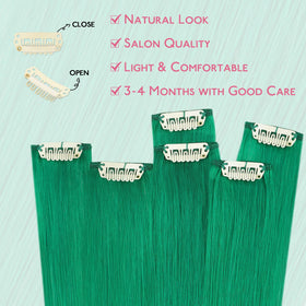 Extensions de cheveux Wennalife vert installées sur des cheveux longs