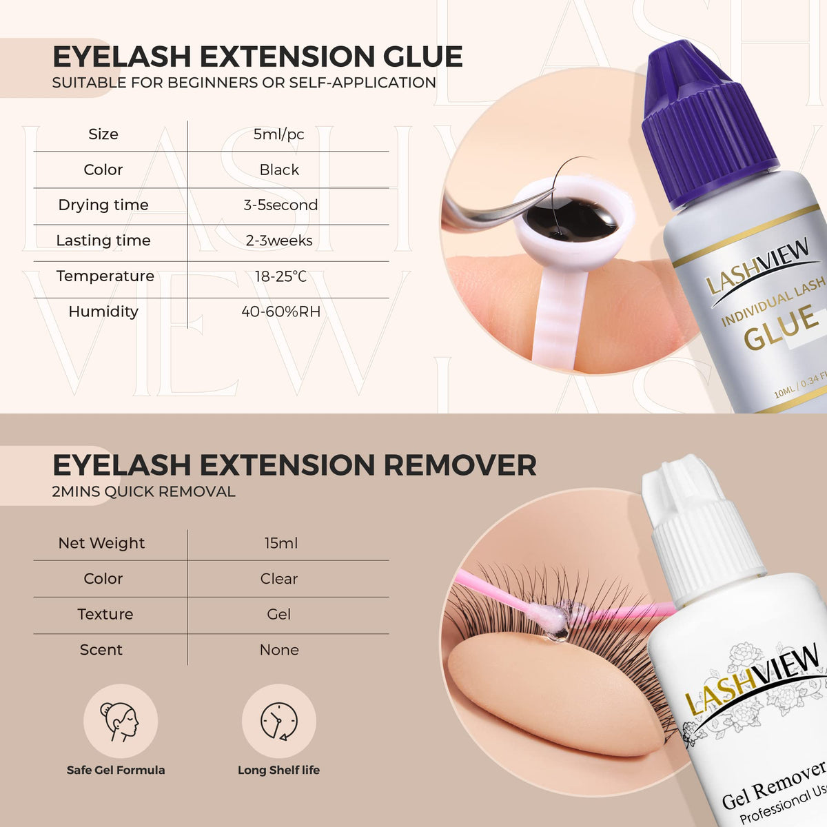 Extensions de cils et accessoires variés du kit LASHVIEW