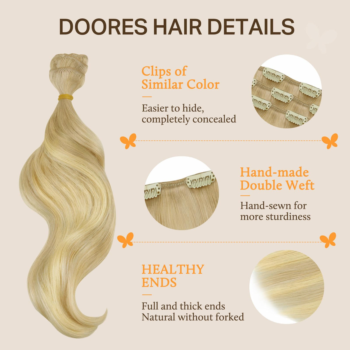 Extensions DOORES installées sur cheveux longs et ondulés