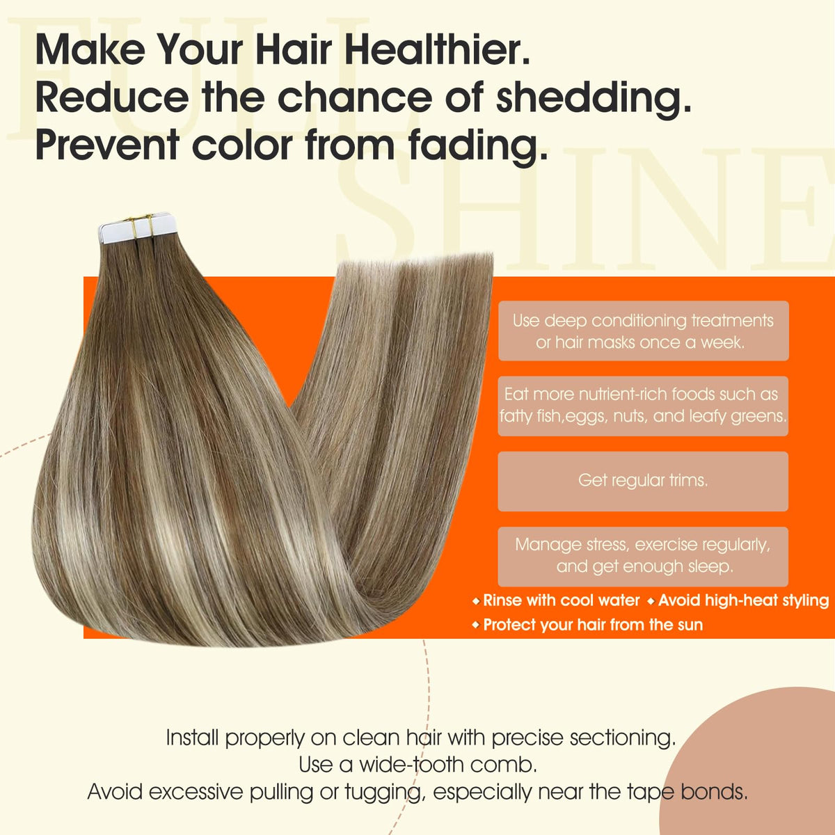 Extensions en cheveux humains Full Shine posées sur un modèle