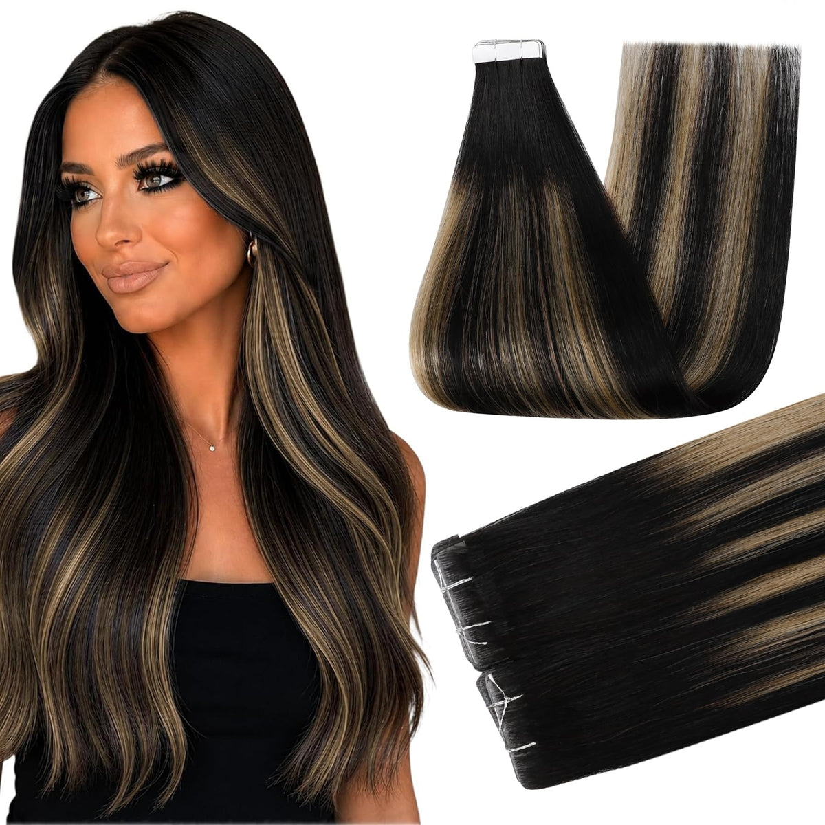 Extensions Full Shine 18 pouces couleur Off Black Caramel vue de face