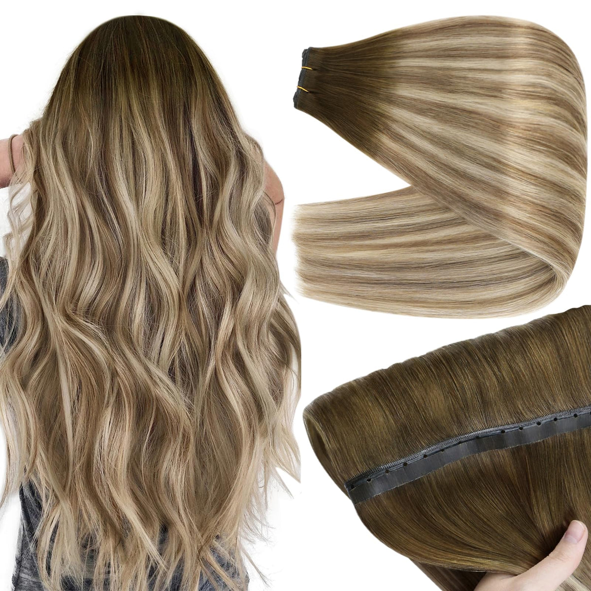 Extensions Full Shine 20 pouces couleur balayage brun vue de face