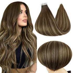 Extensions Full Shine 22 pouces châtain moyen blond miel vue avant