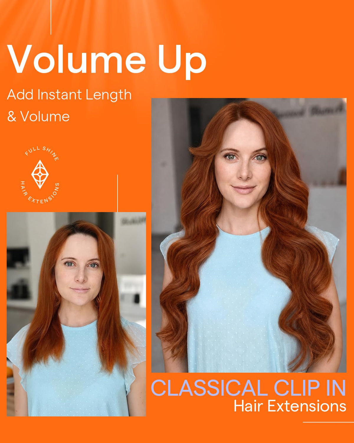 Extensions Full Shine couleur cuivre présentées dans leur emballage