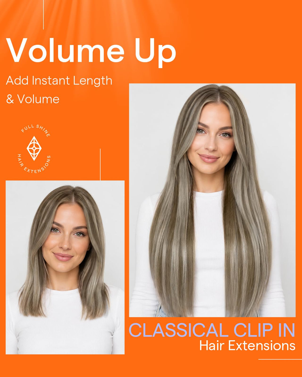 Extensions Full Shine en blond cendré avec texture naturelle