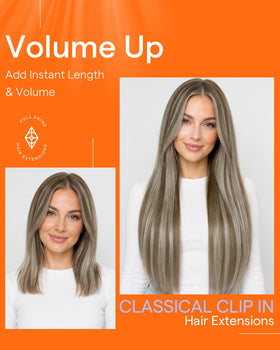 Extensions Full Shine en blond cendré avec texture naturelle