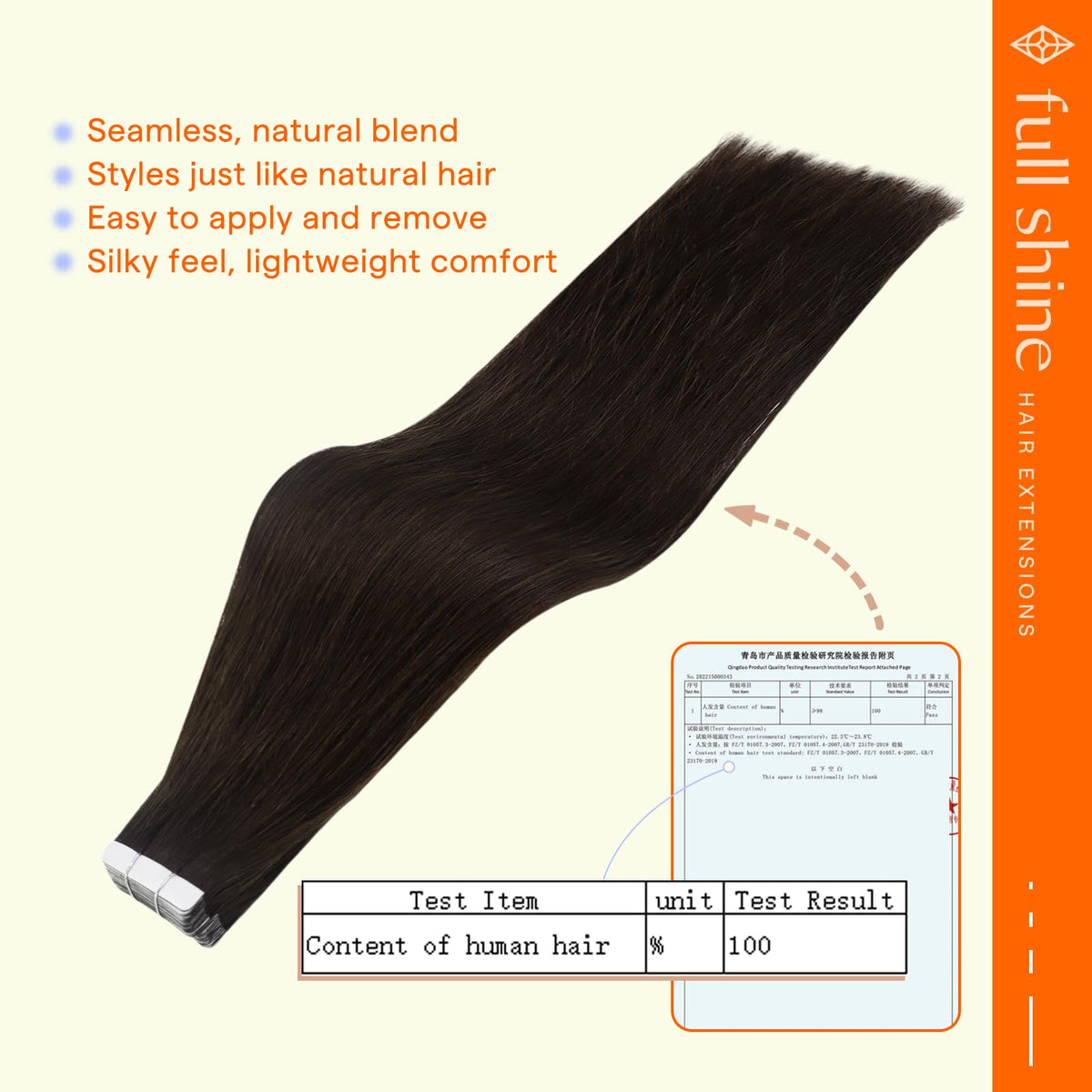 Extensions Full Shine en brun foncé, vues de côté