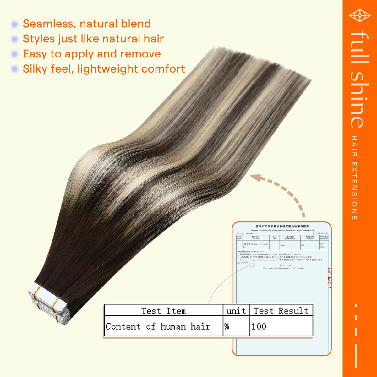 Extensions Full Shine en cheveux humains sur un support
