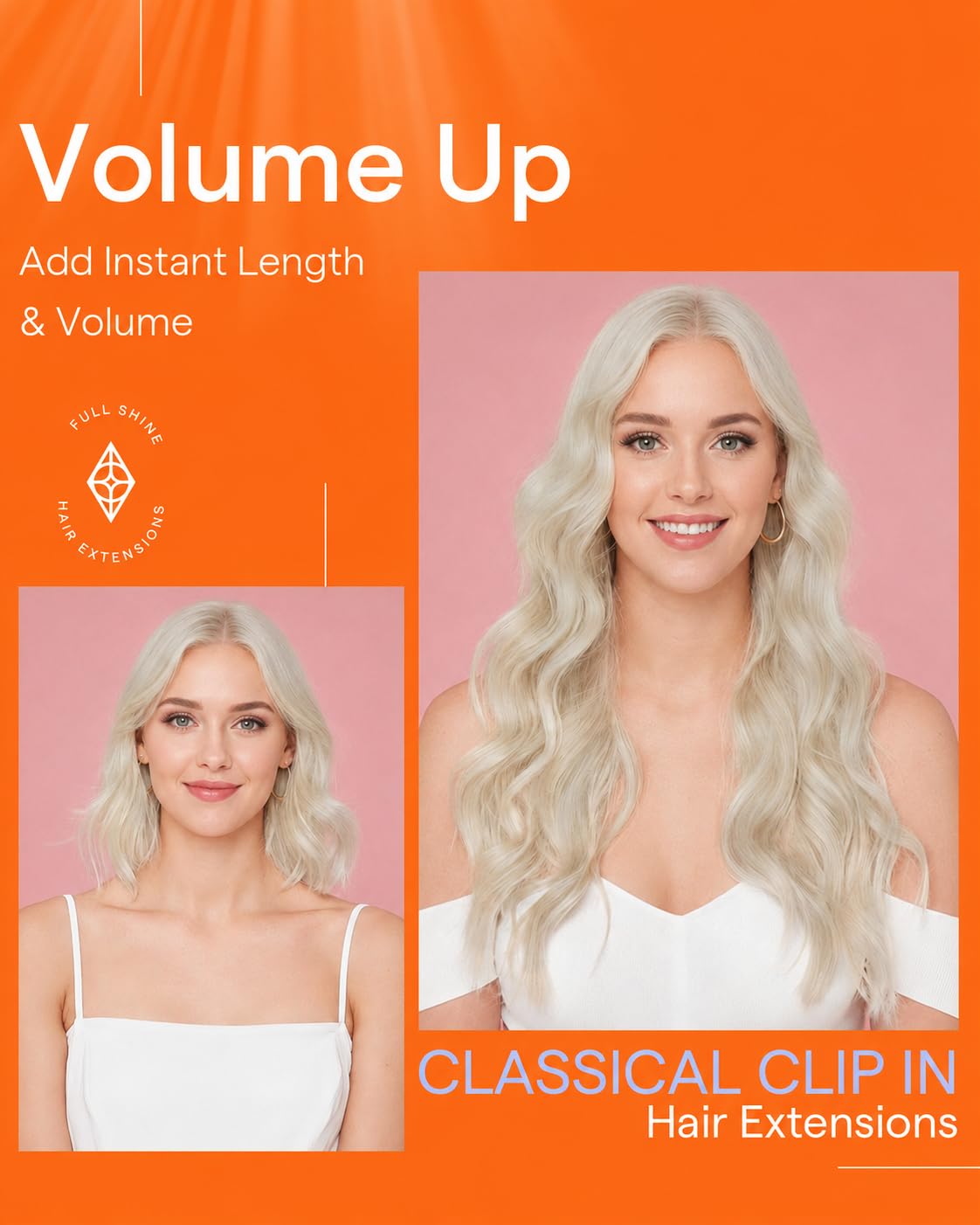 Extensions Full Shine en cheveux humains, vue de dos