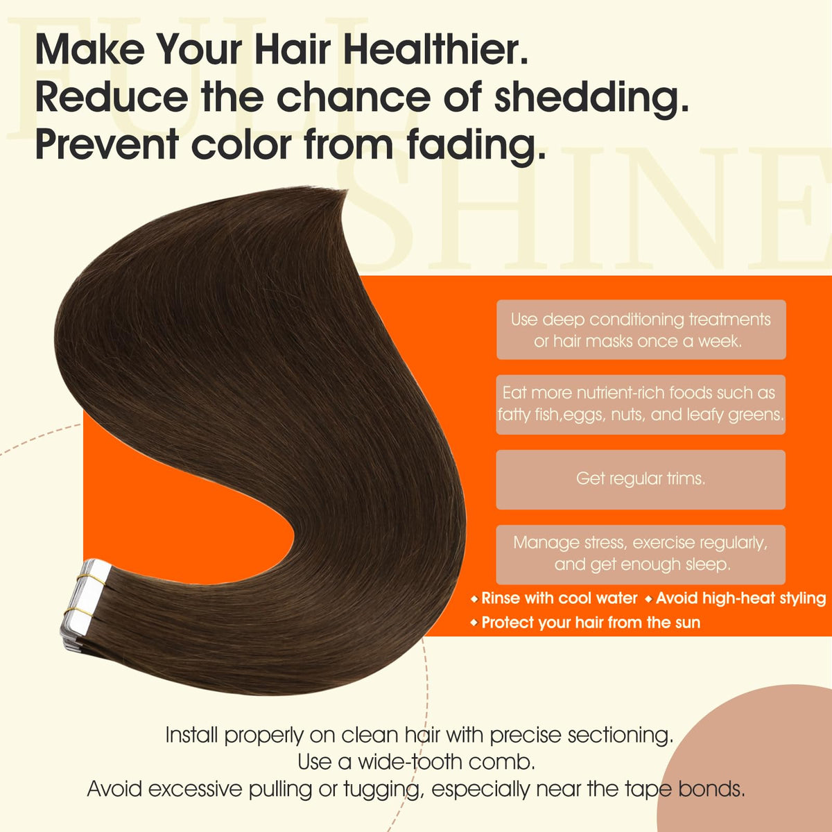 Extensions Full Shine montrant la texture douce et soyeuse
