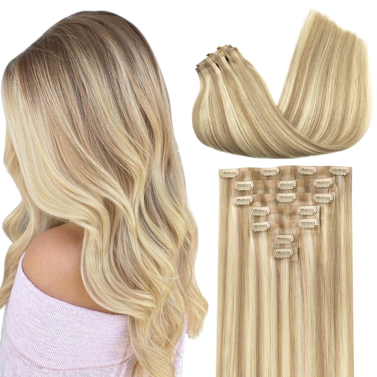 Extensions GOO GOO 16 pouces en cheveux humains, couleur blond foncé