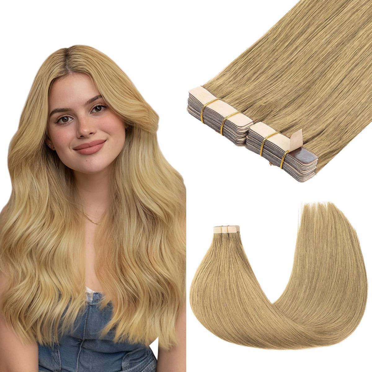 Extensions GOO GOO cheveux humains bronde 14 pouces vue de face