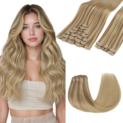 Extensions GOO GOO cheveux humains clip-in 24 pouces couleur #12A/18H
