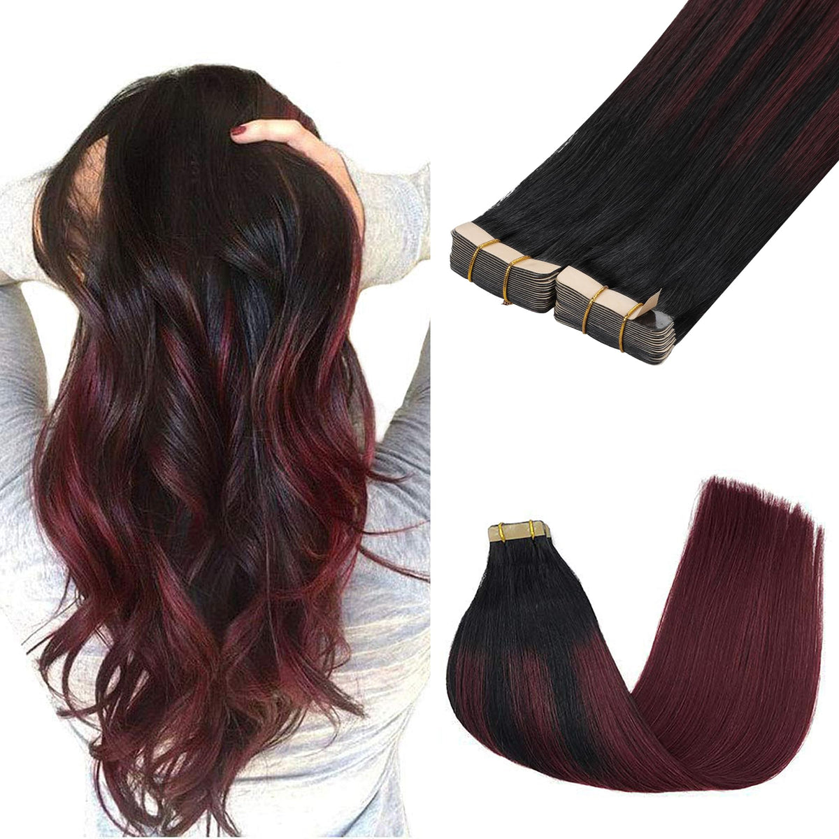 Extensions GOO GOO cheveux naturels 22 pouces couleur #1/99J