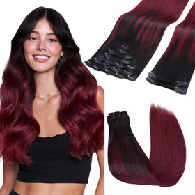 Extensions GOO GOO clip-in 18 pouces couleur Balayage Noir Cerise