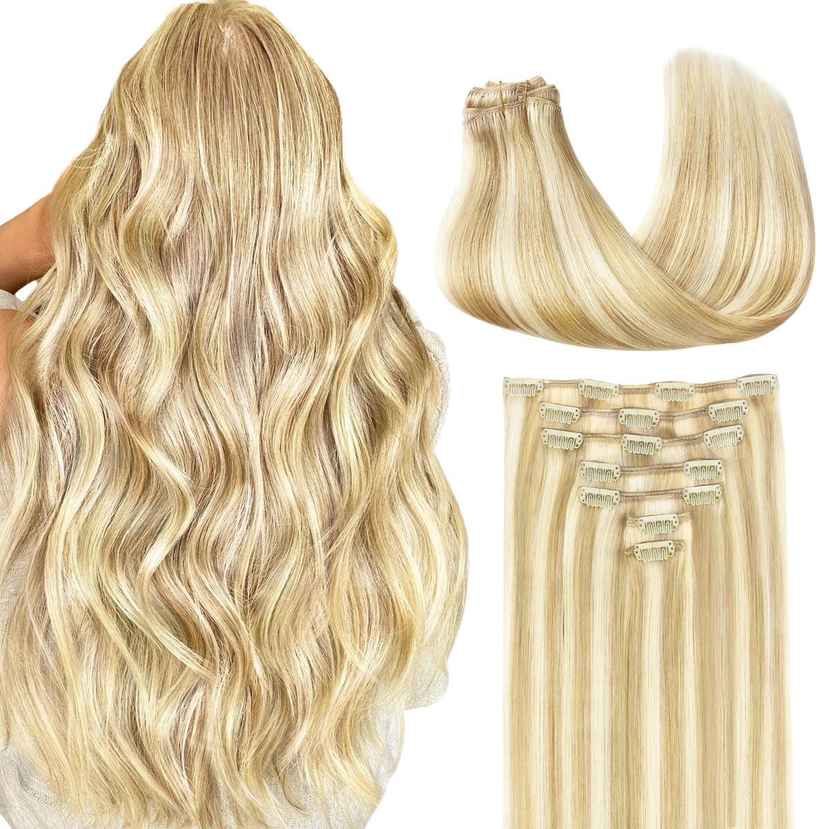 Extensions GOO GOO clip-in 24 pouces couleur #18D/22F vue de face