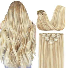 Extensions GOO GOO Clip-in cheveux humains 16 pouces, couleur #18A/613A