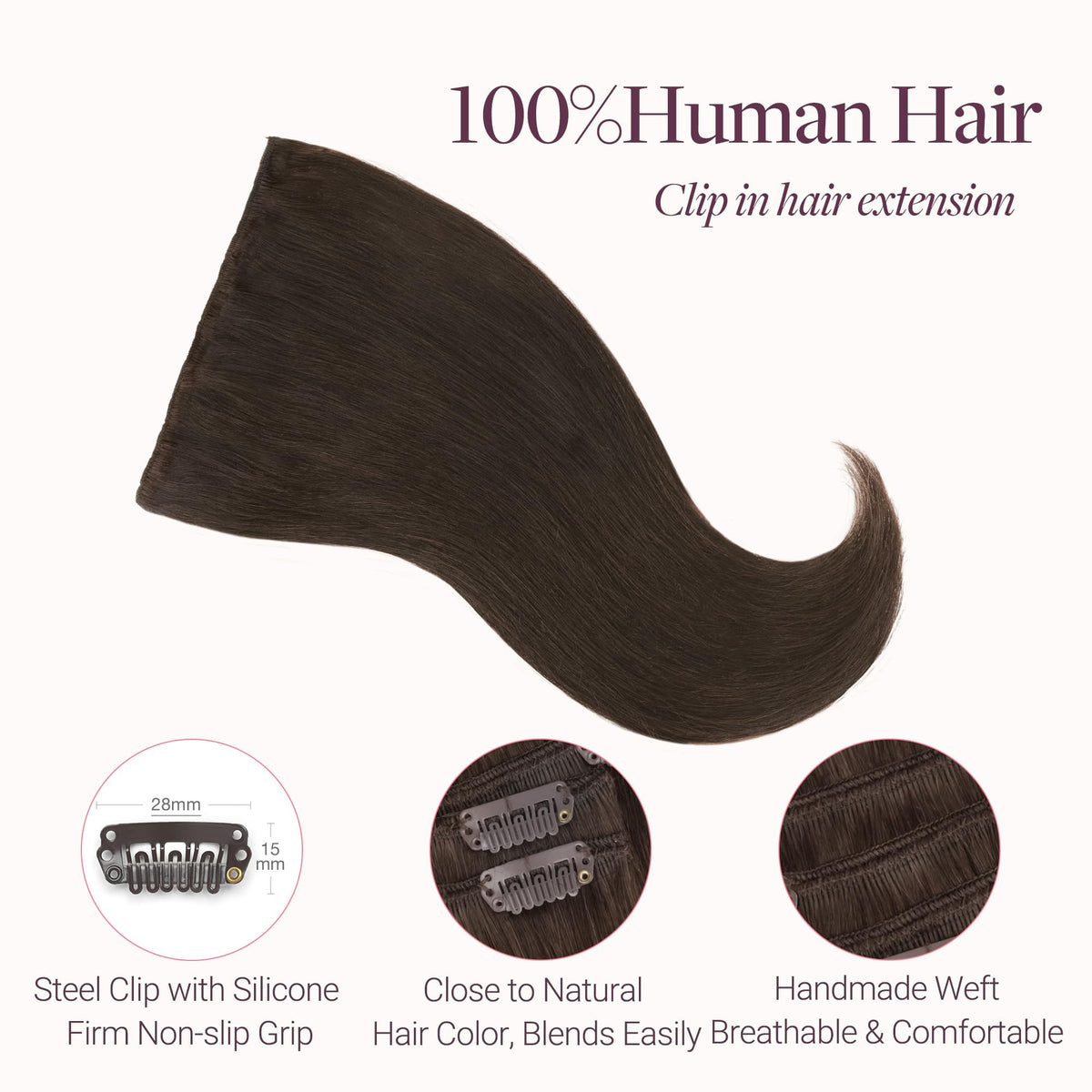 Extensions GOO GOO en cheveux humains châtain clair avec trousse de rangement
