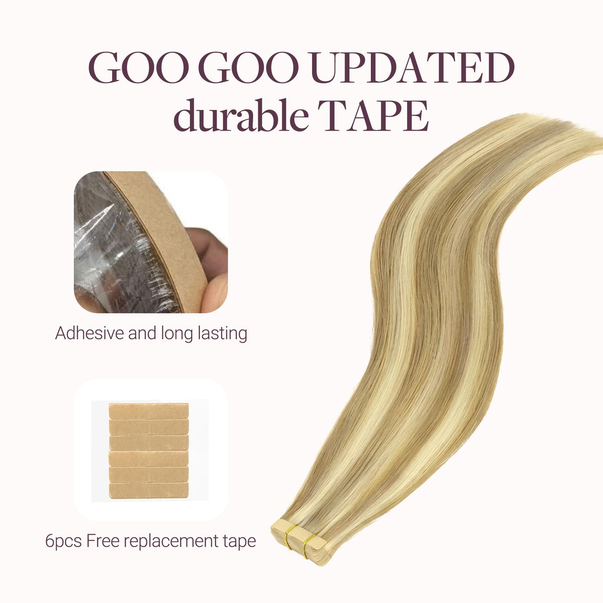 Extensions GOO GOO en cheveux humains, couleur blonde