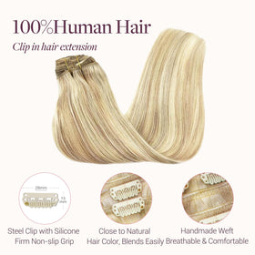 Extensions GOO GOO en cheveux humains, présentation sur fond blanc