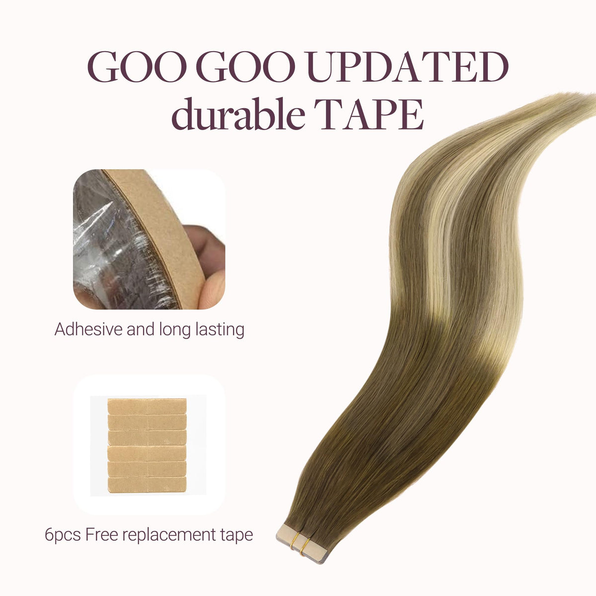 Extensions GOO GOO en cheveux humains Remy, application sur cheveux