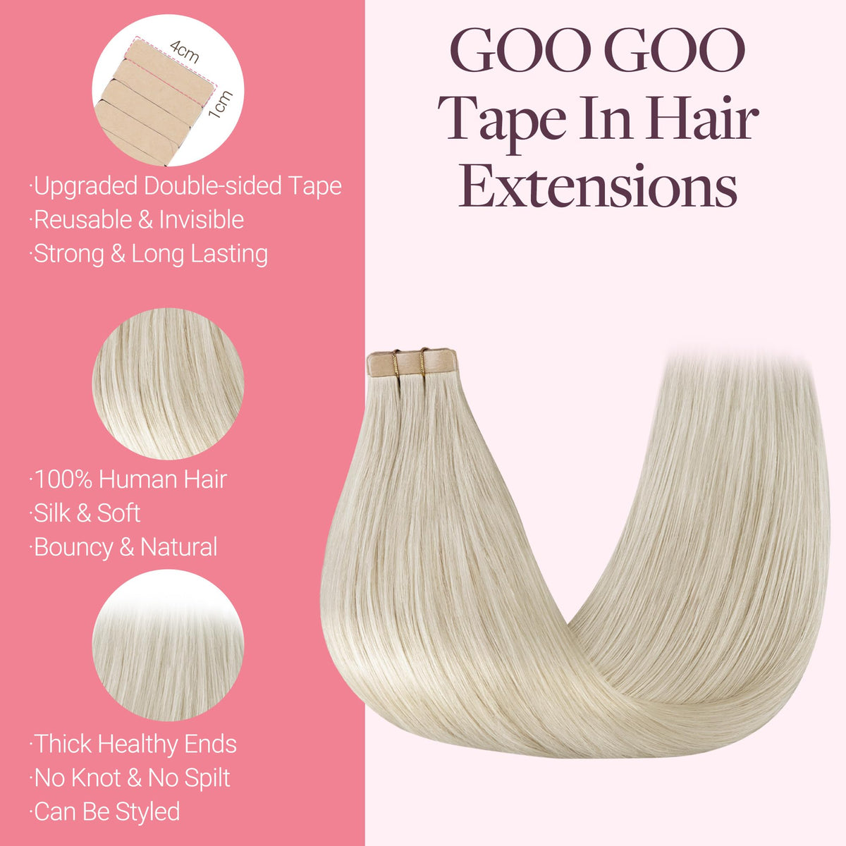 Extensions GOO GOO en cheveux humains Remy sur un support