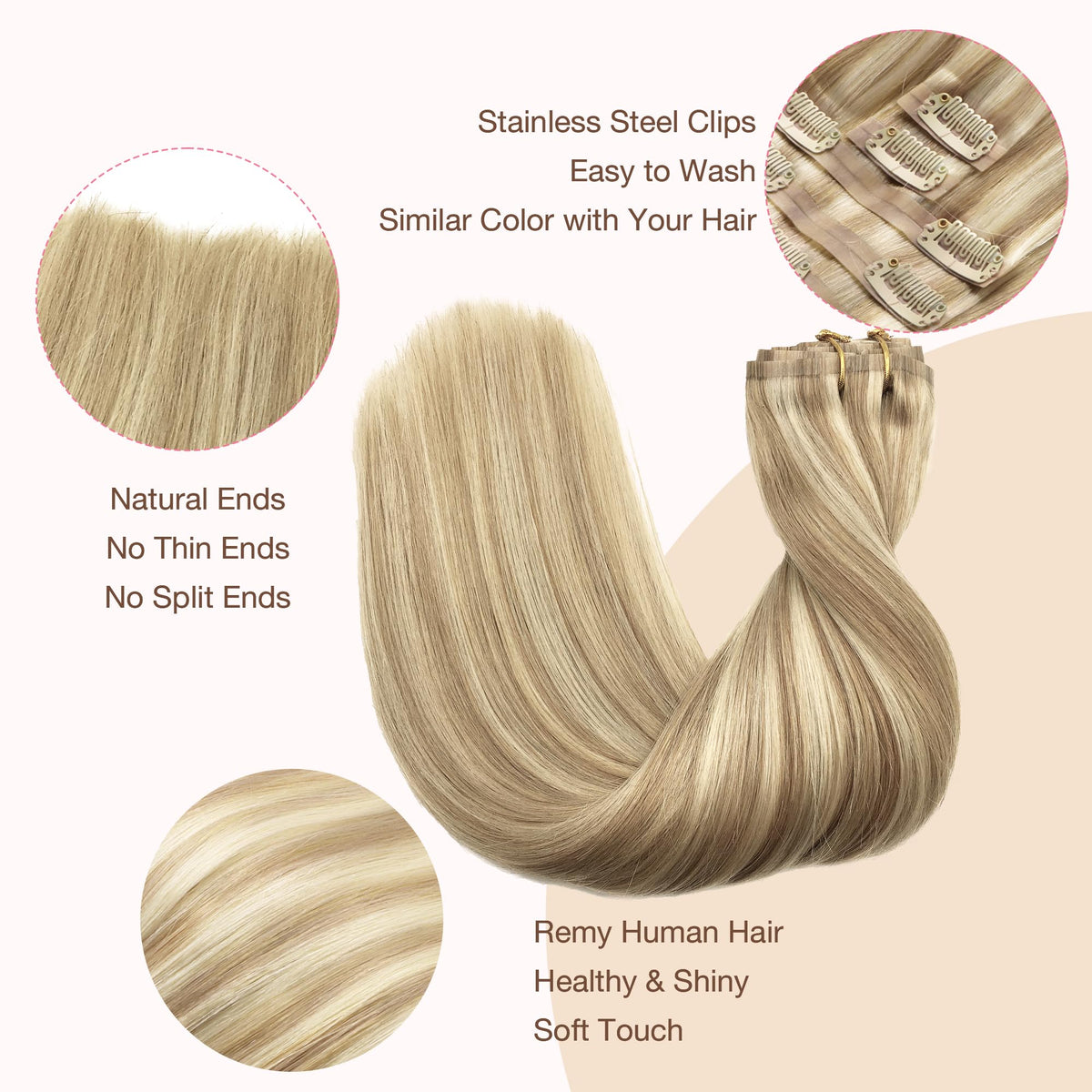 Extensions GOO GOO en cheveux humains, texture douce au toucher