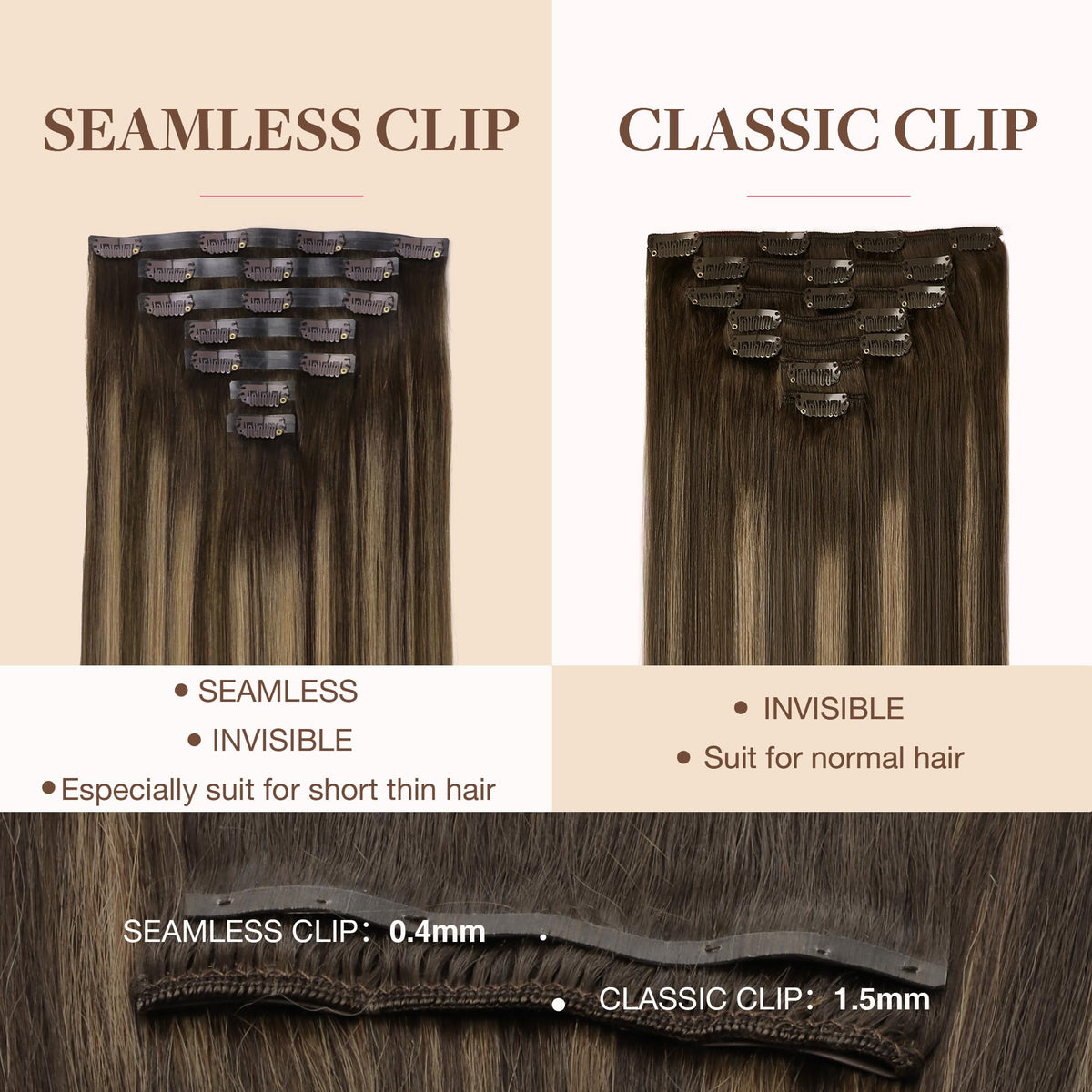 Extensions GOO GOO en cheveux naturels avec nuances chocolat et caramel