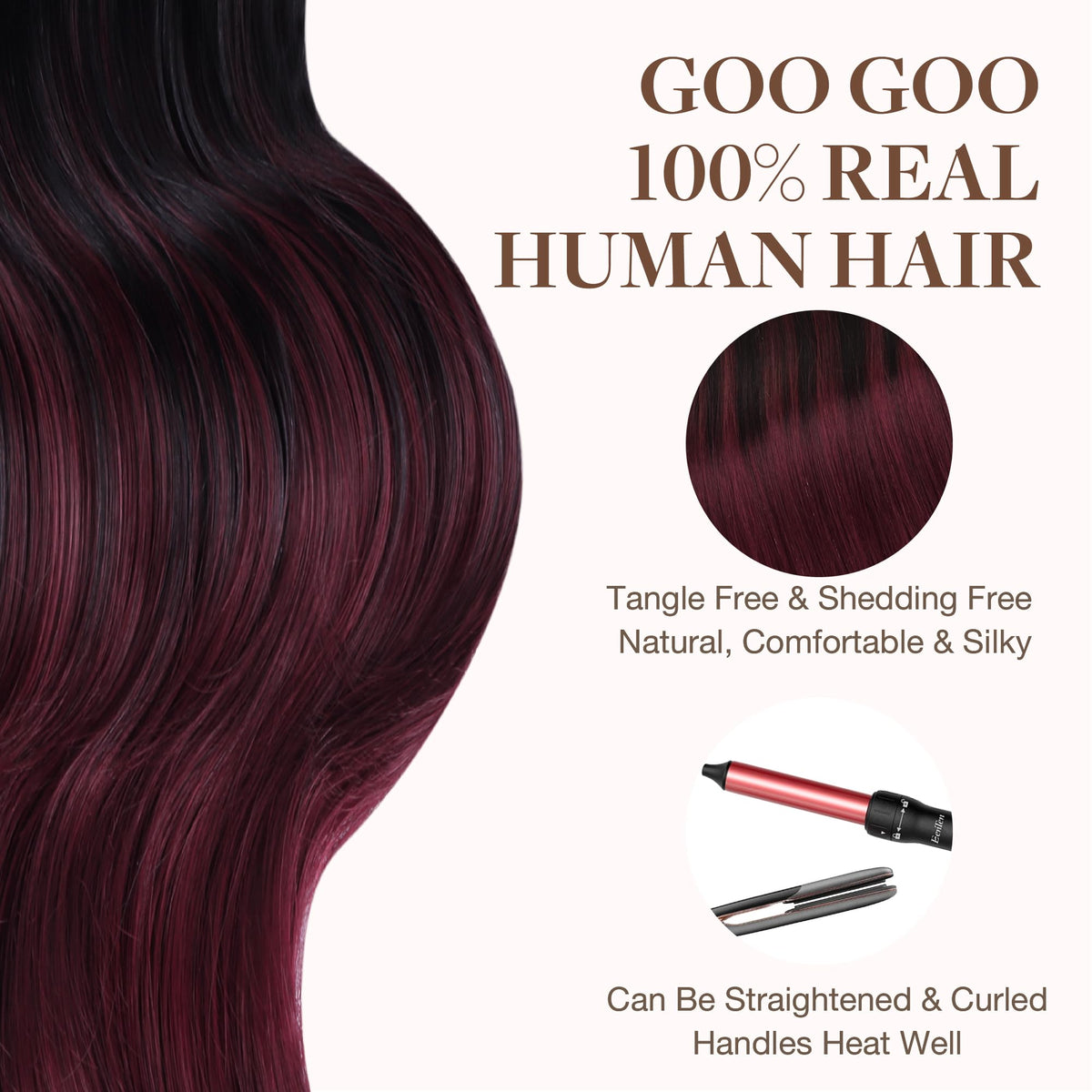 Extensions GOO GOO en cheveux Remy, présentation élégante