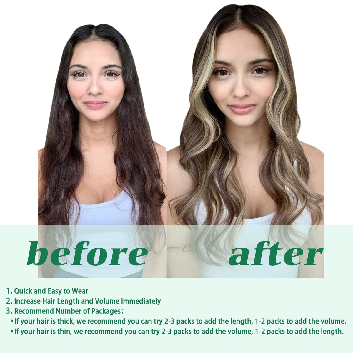 Extensions GOO GOO montrant leur volume et leur longueur