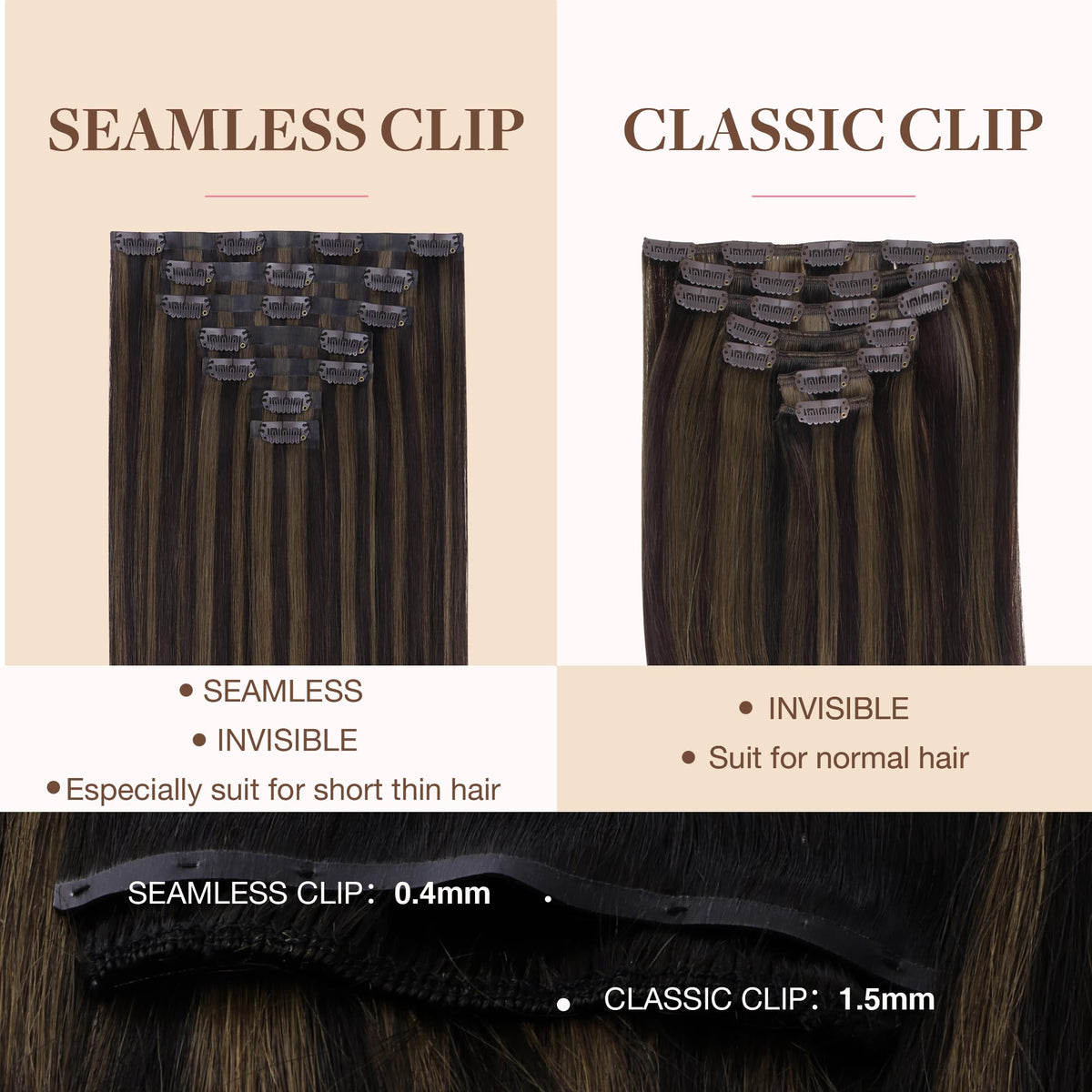 Extensions GOO GOO posées sur une table avec accessoires de coiffure