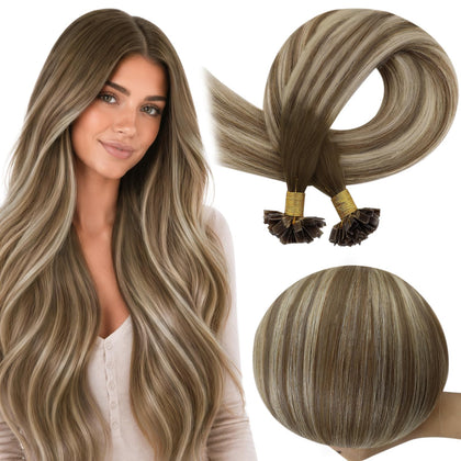 Extensions K Tip Full Shine en brun blond cendré, vue avant