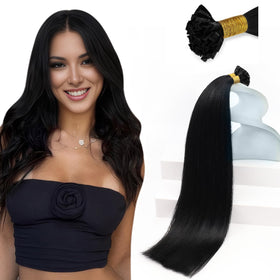 Extensions K Tip Sunny Hair 14 pouces couleur noir ébène vue de face