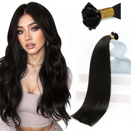 Extensions K Tip Sunny Hair 16 pouces noir naturel, vue avant