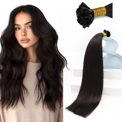Extensions K Tip Sunny Hair 20 pouces marron foncé, vue avant