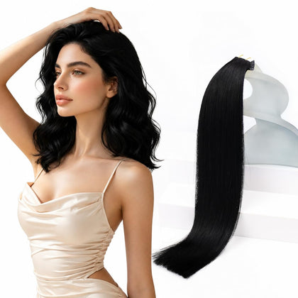 Extensions Sunny Hair bande adhésive en cheveux humains noirs vue de face