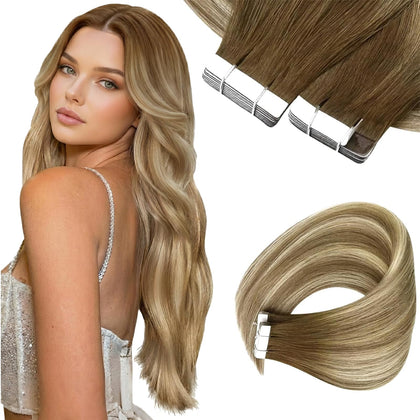 Extensions Sunny Hair en cheveux humains brun balayage blond vue avant
