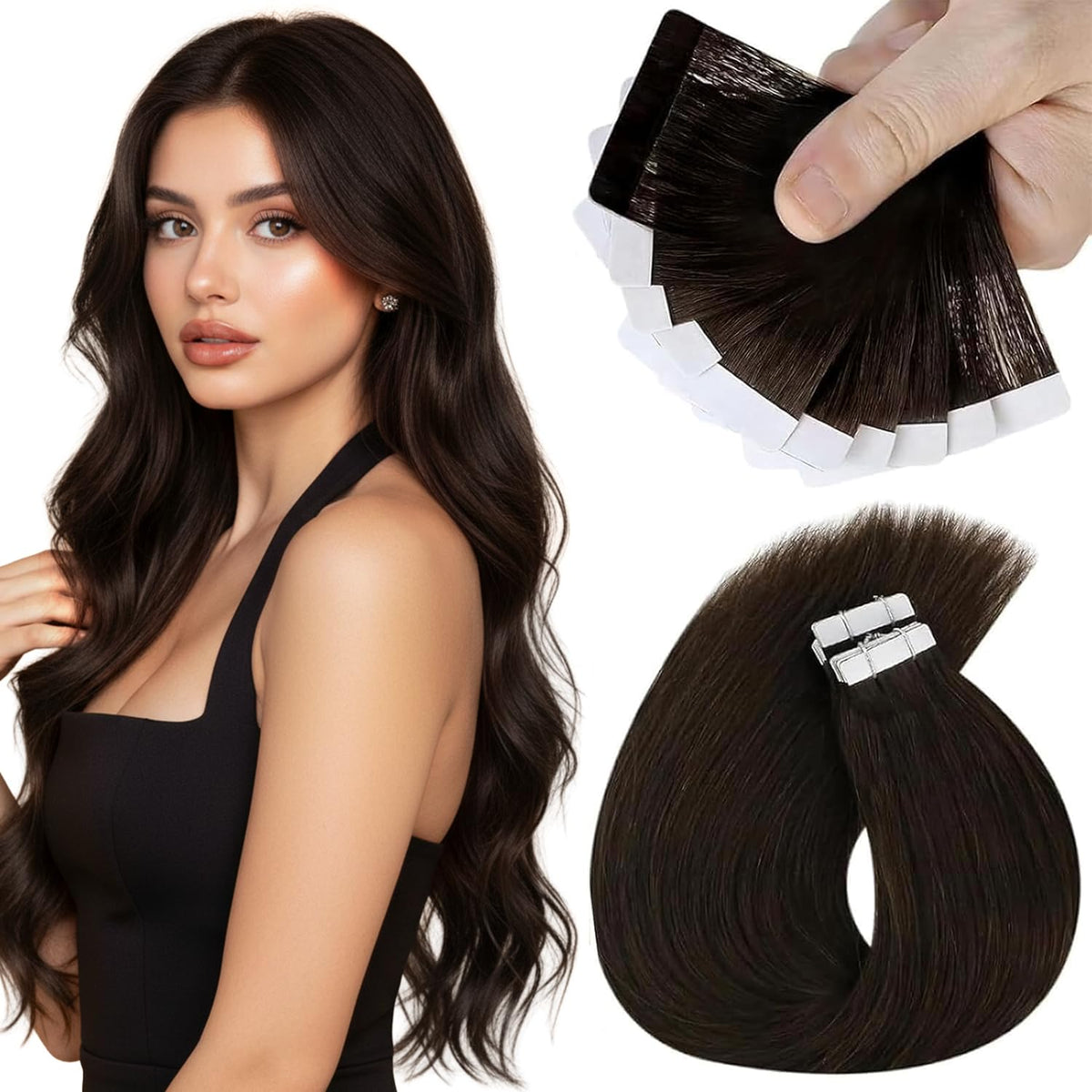 Extensions Sunny Hair en cheveux humains bruns foncés, vue avant