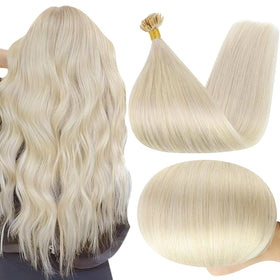 Extensions U Tip Full Shine cheveux humains blond platine vue avant