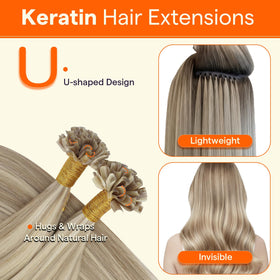 Extensions U Tip Full Shine montrant la texture des cheveux humains