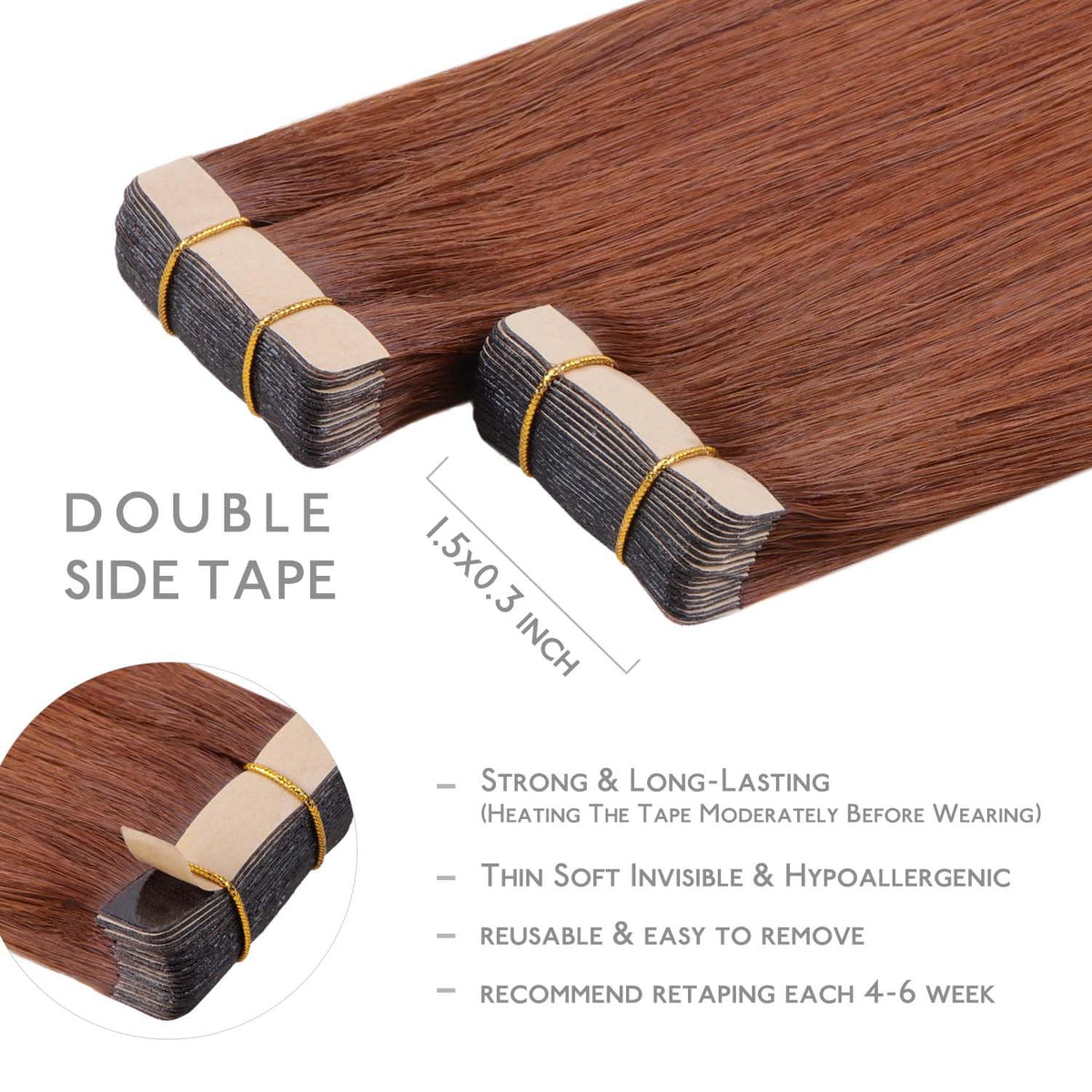 Extensions Wennalife cannelle cuivre étalées sur une surface