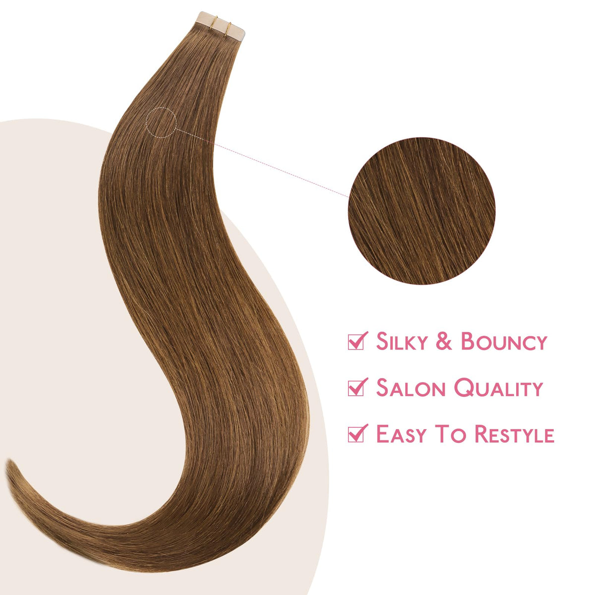 Extensions Wennalife en cheveux humains présentées sur un fond neutre