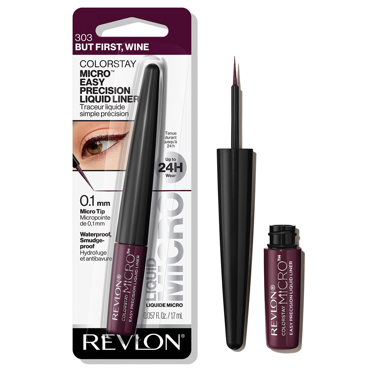 Eyeliner liquide REVLON ColorStay Micro But First, Wine vue avant avec pointe micro de 0,1 mm